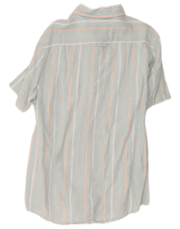 Crew Clothing Camicia a maniche corte da uomo in lino a righe grandi blu