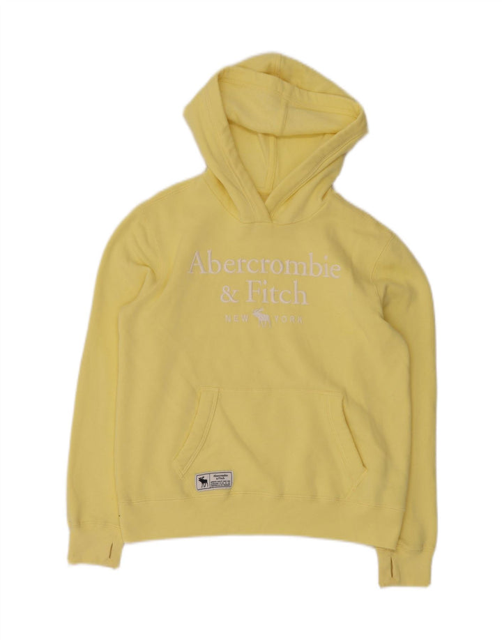 Maglione con cappuccio grafico per ragazze ABERCROMBIE & FITCH 13-14 anni in cotone giallo