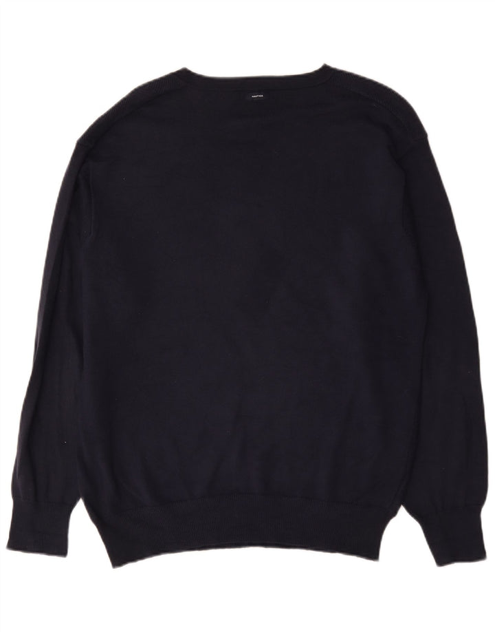 Maglione da uomo con scollo a V Nautica, cotone medio blu navy