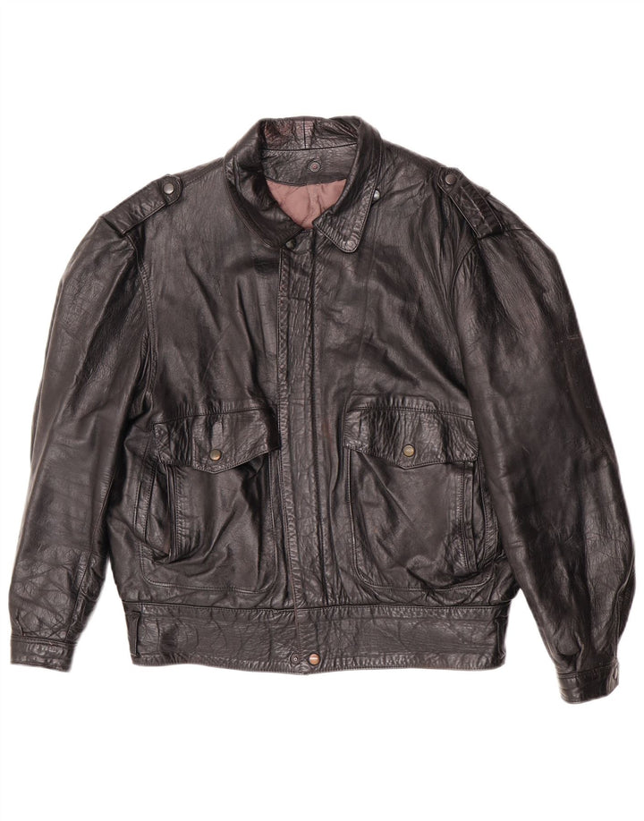 Giacca in pelle militare vintage da uomo IT 46 piccola nera