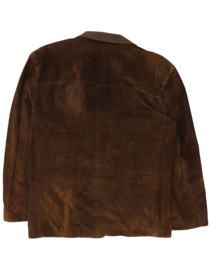 Giacca blazer vintage da uomo in pelle scamosciata a 2 bottoni IT 54 2XL Marrone
