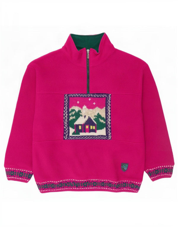 Silvy maglione da donna in pile con collo con zip grafica UK 14 grande poliestere rosa