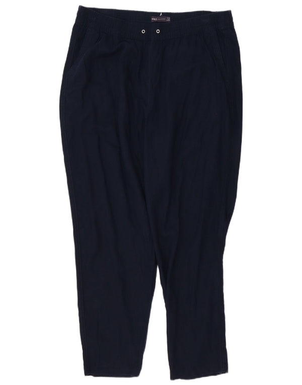 Pantaloni casual a vita alta da donna Marks & Spencer UK 18 XL W38 L28 Blu Navy
