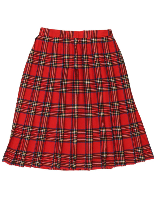 Gonna a pieghe da donna VINTAGE IT 44 media W32 lana a quadri rossa