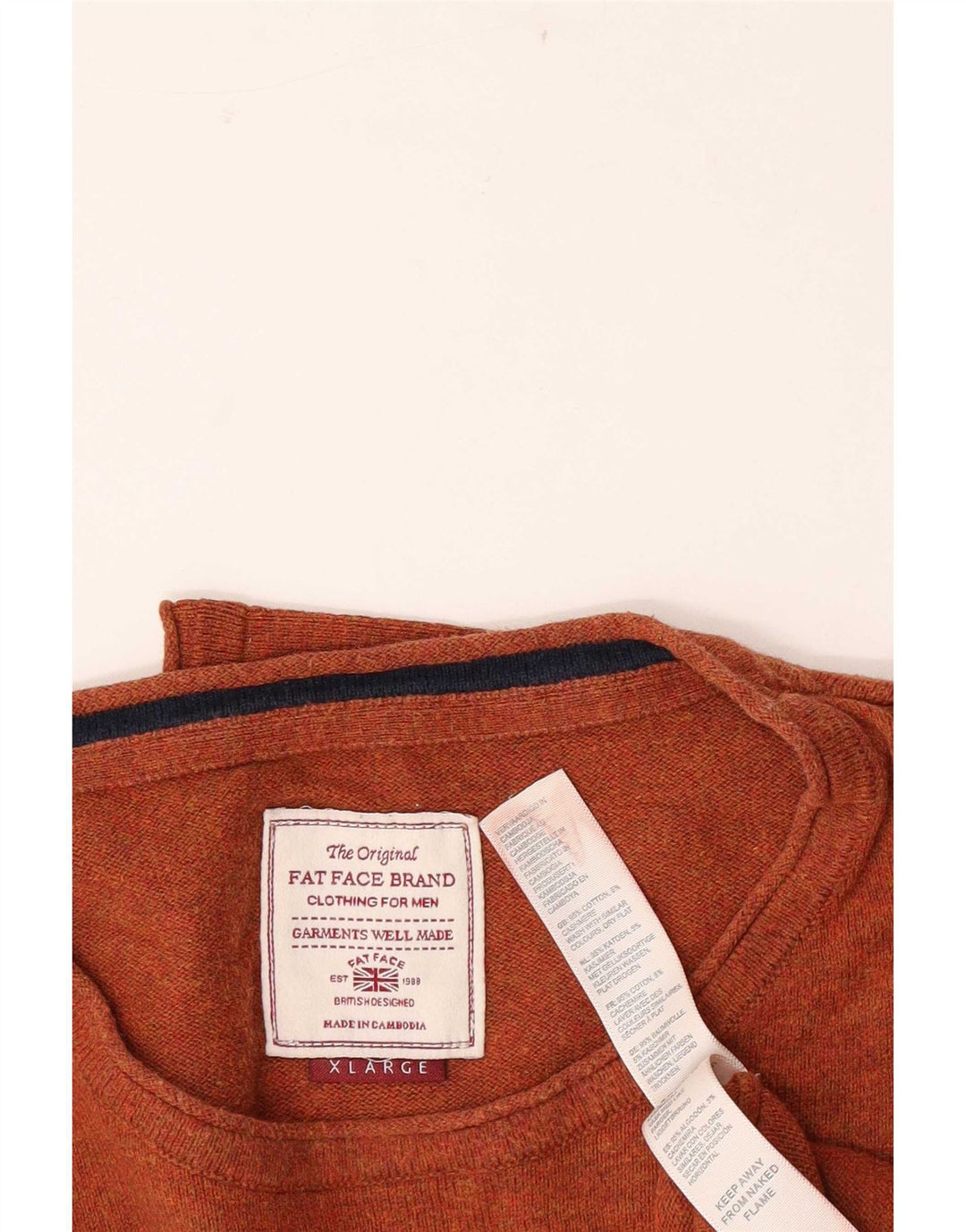 Fat Face Top da uomo a maniche lunghe XL in cotone marrone