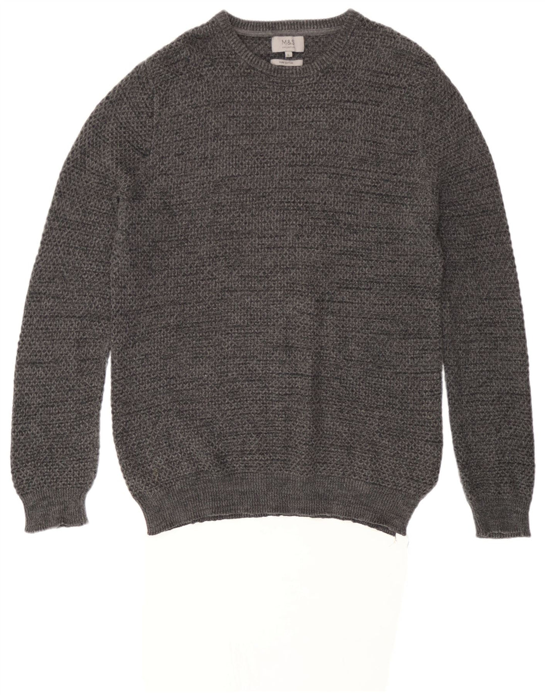 Maglione maglione girocollo da uomo Marks & Spencer grande cotone chiazzato grigio