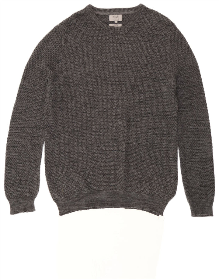 Maglione maglione girocollo da uomo Marks & Spencer grande cotone chiazzato grigio