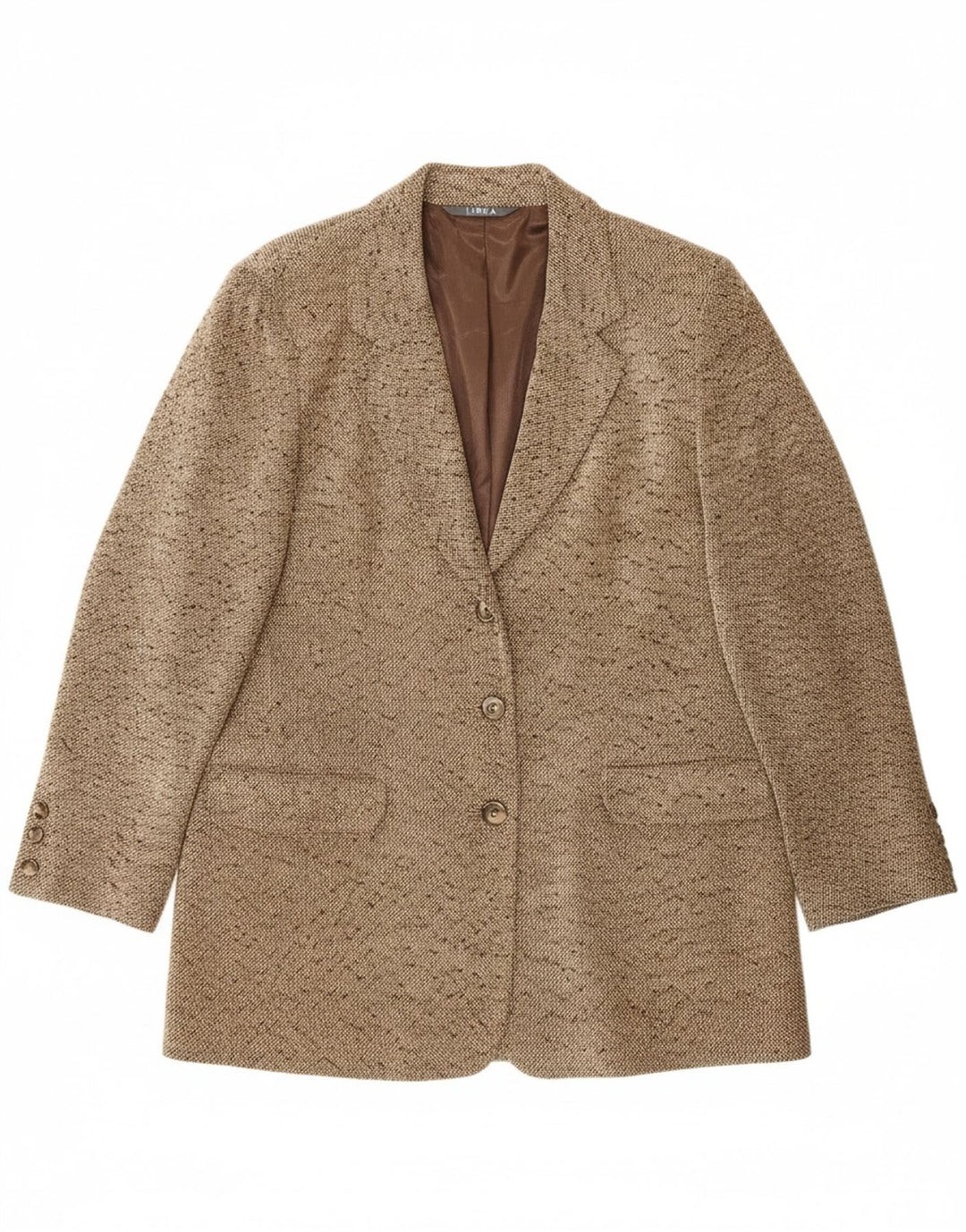 LIBRA Womens 3 Button Blazer Jacket UK 14 Medium Beige Flecked Classic