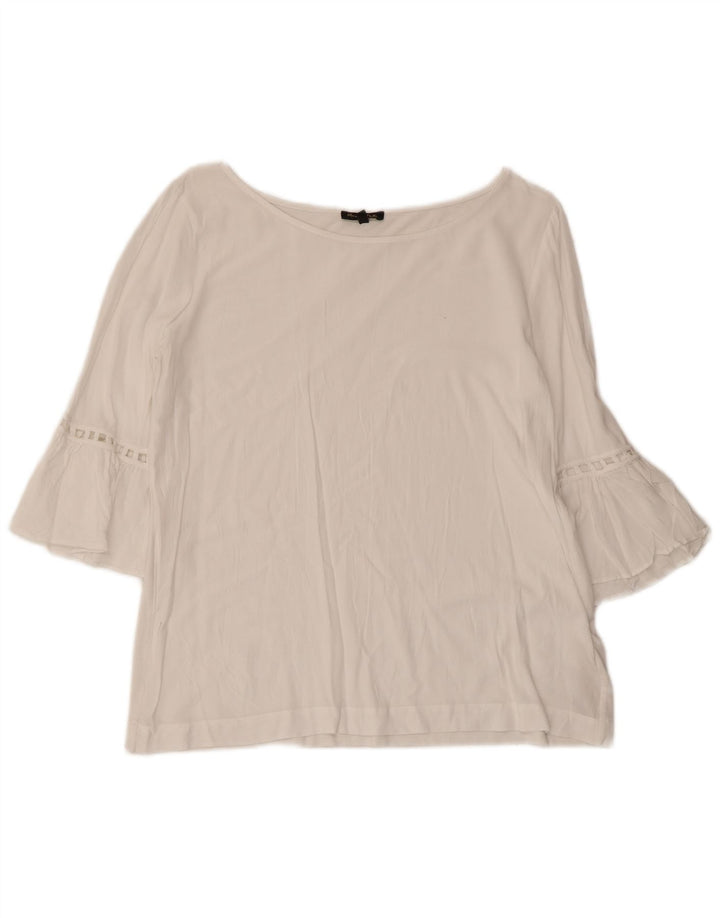 Massimo Dutti Camicetta corta da donna con maniche a 3/4 Top UK 12 Viscosa bianca media
