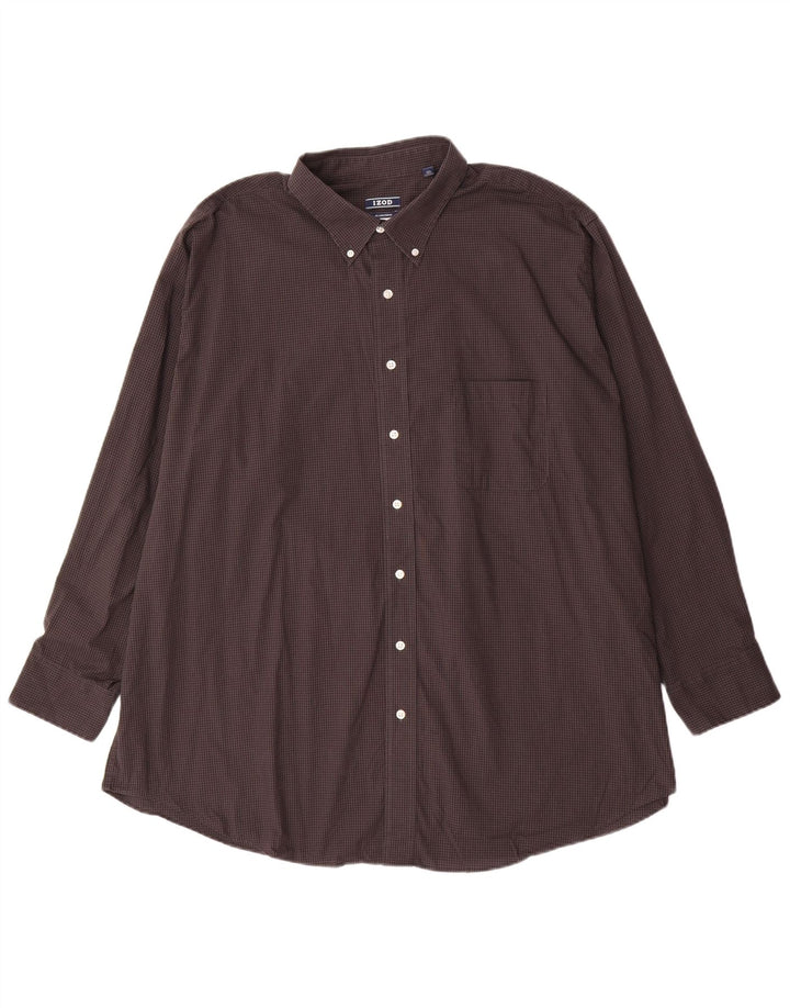 IZOD Mens Big Fit Shirt Size 19 3XL Grey Gingham Cotton