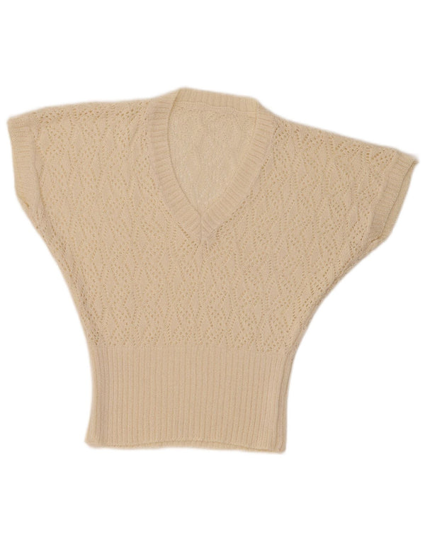 Canotta vintage da donna trasparente con gilet UK 10 piccola bianco sporco