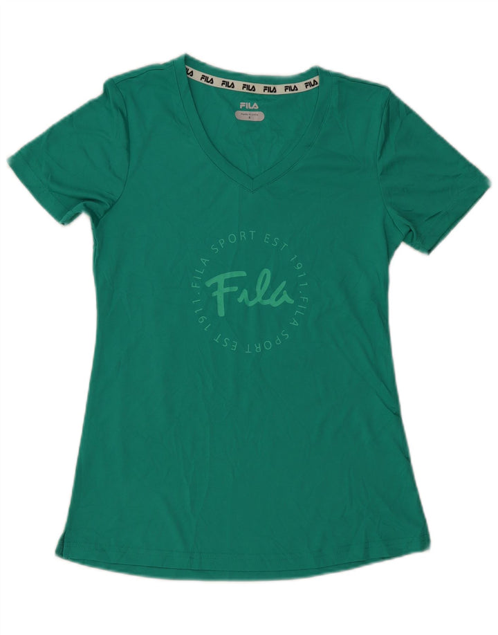 FILA Womens Graphic T-Shirt Top UK 10 Small Green Polyester