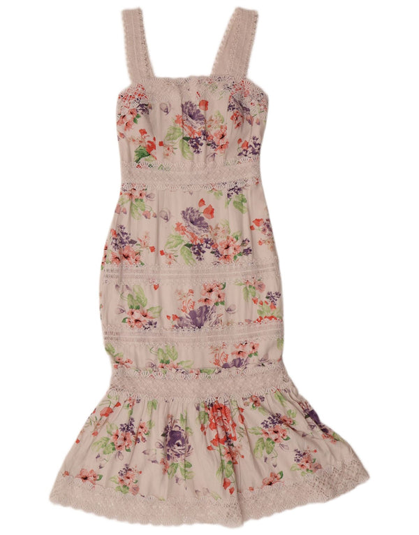 LIPSY Abito a sirena senza maniche da donna UK 6 XS Viscosa floreale bianca