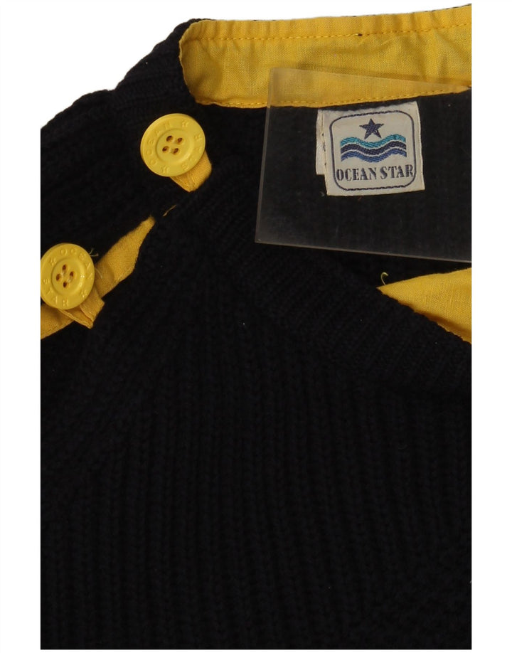 Maglione da uomo con collo a bottoni Ocean Star IT 52 Large in lana vergine blu navy