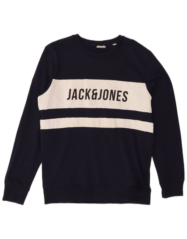 Jack & Jones Felpa grafica da uomo Maglione grande blu navy color block