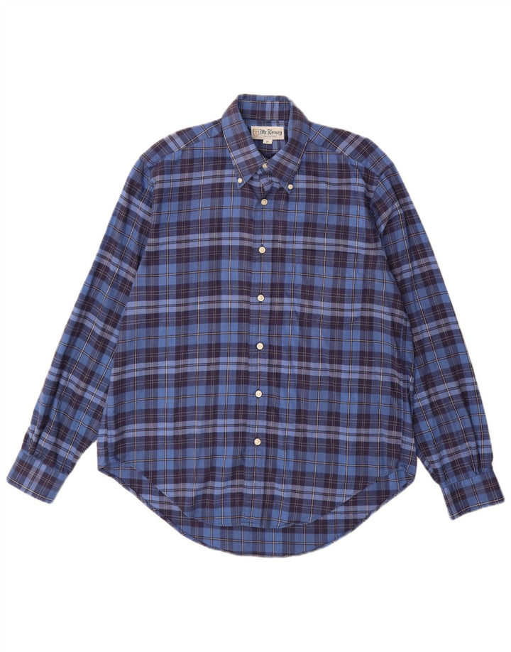 Camicia da uomo in flanella MC Kenzy in cotone a quadri blu medio