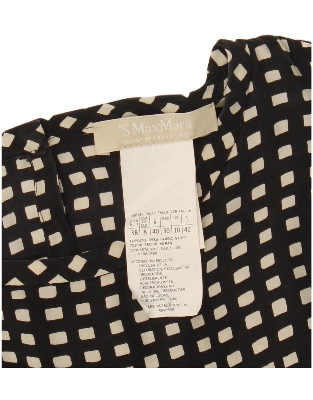 Max Mara Camicetta da donna con maniche a 3/4 Top UK 10 Piccola seta geometrica nera