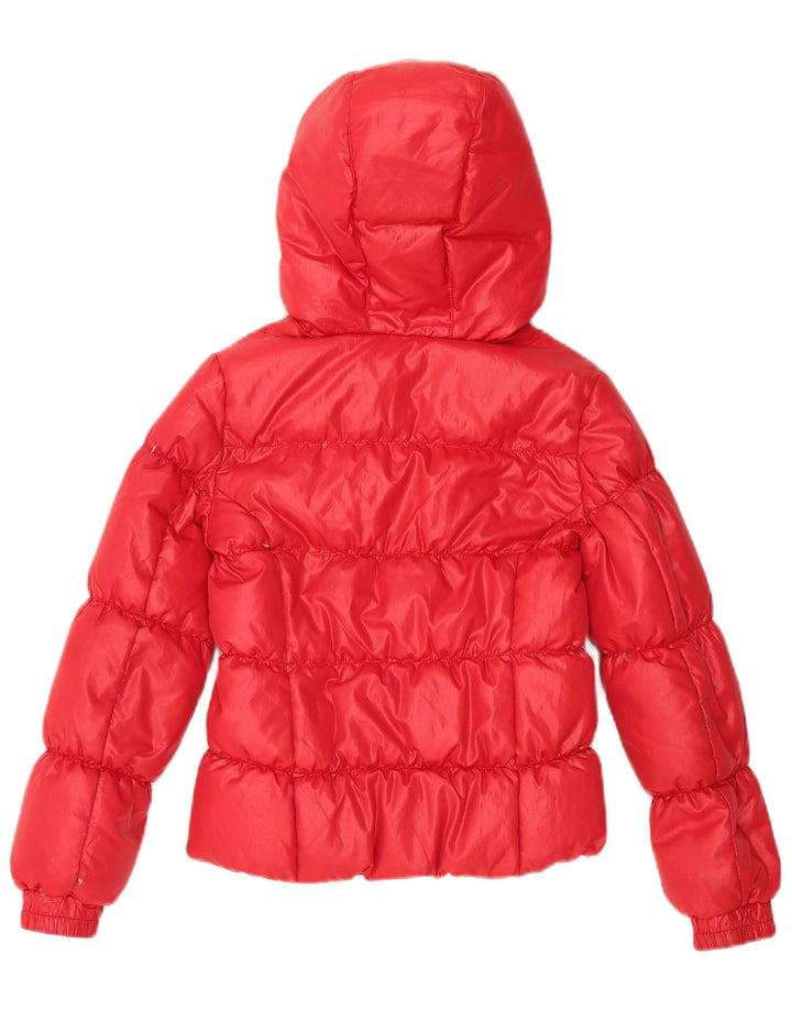 BENETTON Girls Hooded Padded Jacket 7-8 Years Medium Red Polyester Winter