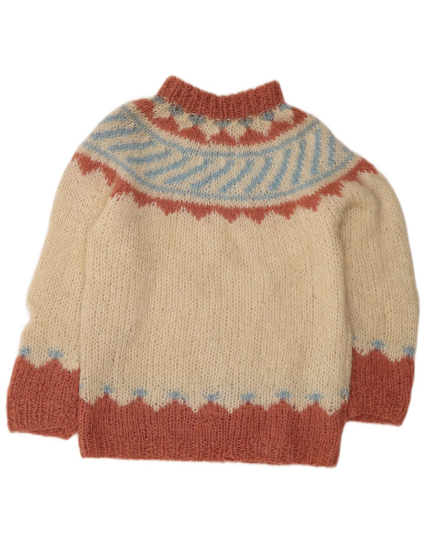 Maglione maglione collo alto da donna vintage UK 14 Fair Isle beige medio