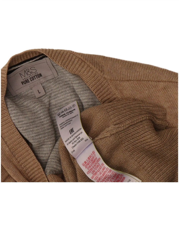 Maglione da uomo con scollo a V Marks & Spencer grande in cotone beige