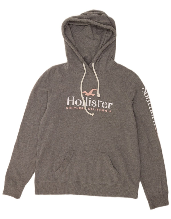 Felpa con cappuccio Hollister Graphic Relaxed Fit da donna UK 10 Small Grigio Cotone