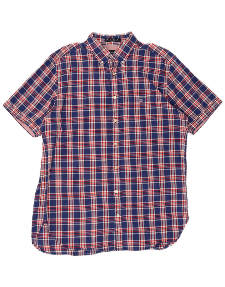 Gant Camicia da uomo a maniche corte vestibilità regolare Large in cotone a quadri blu navy