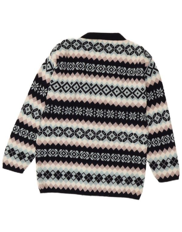 Maglione cardigan da donna Cancun UK 16 Lana Fair Isle nera grande