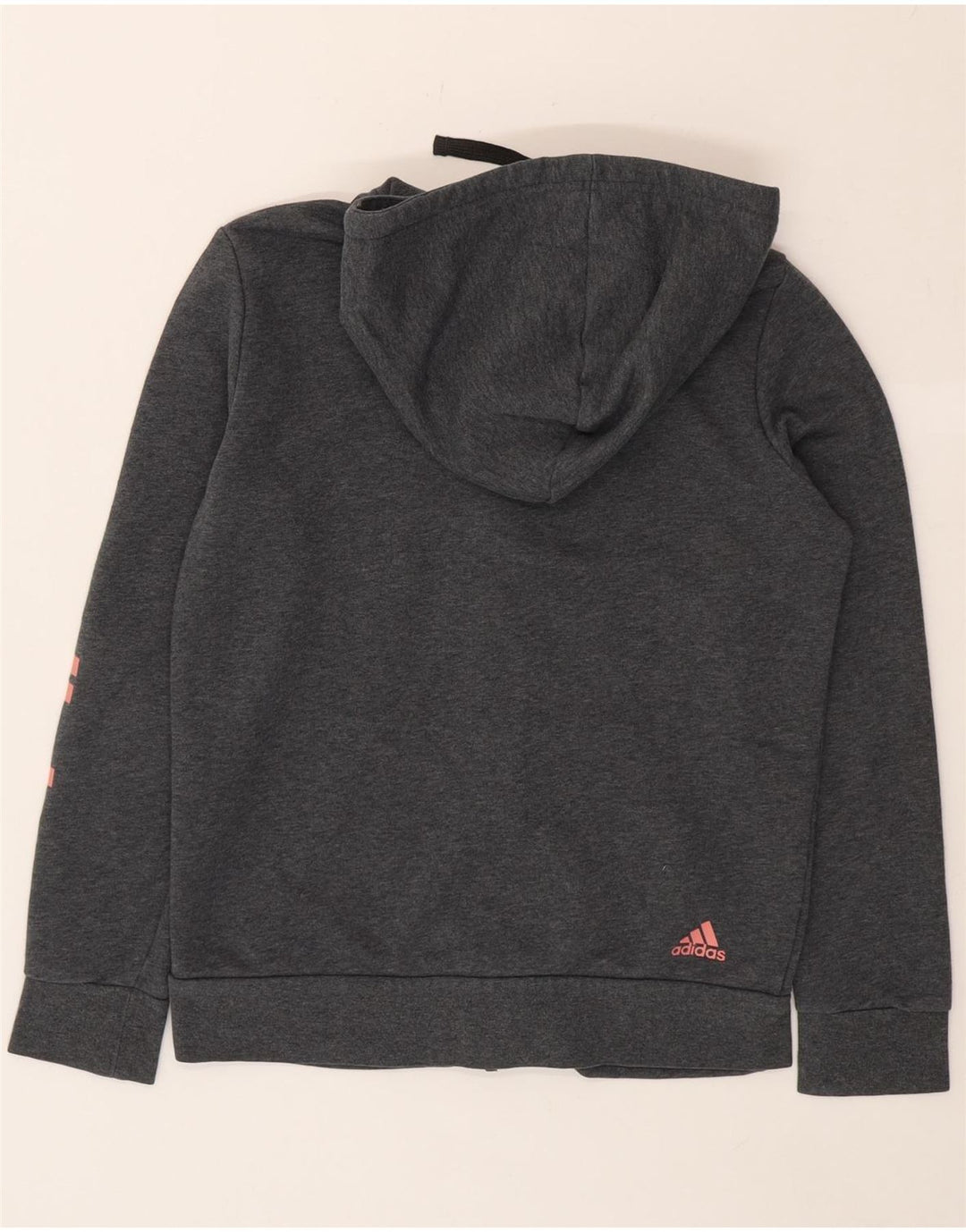 ADIDAS Womens Graphic Zip Hoodie Sweater UK 14 Medium Grey Vintage Adidas and Second-Hand Adidas from Messina Hembry 