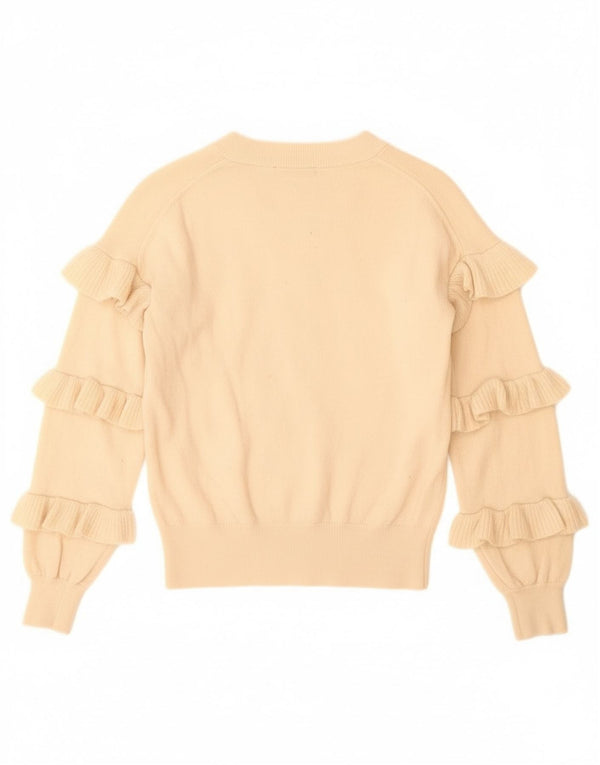 J. Crew Maglione maglione girocollo da donna con volant UK 6 XS Beige Lana