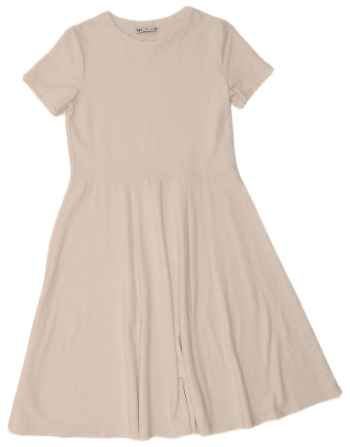 Abito a trapezio da donna ZARA UK 10 piccolo in viscosa bianca