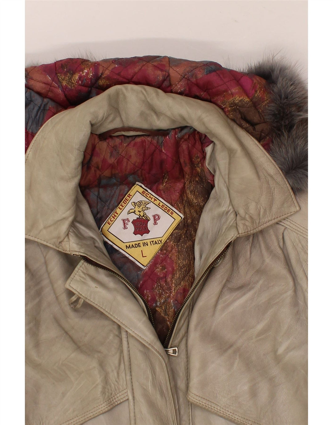 ECHTES LEDER Womens Hooded Leather Coat UK 16 Large Beige Leather Vintage Echtes Leder and Second-Hand Echtes Leder from Messina Hembry 