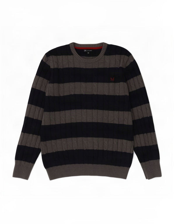 Crew Clothing Maglione maglione girocollo da uomo XL in cotone a righe blu navy