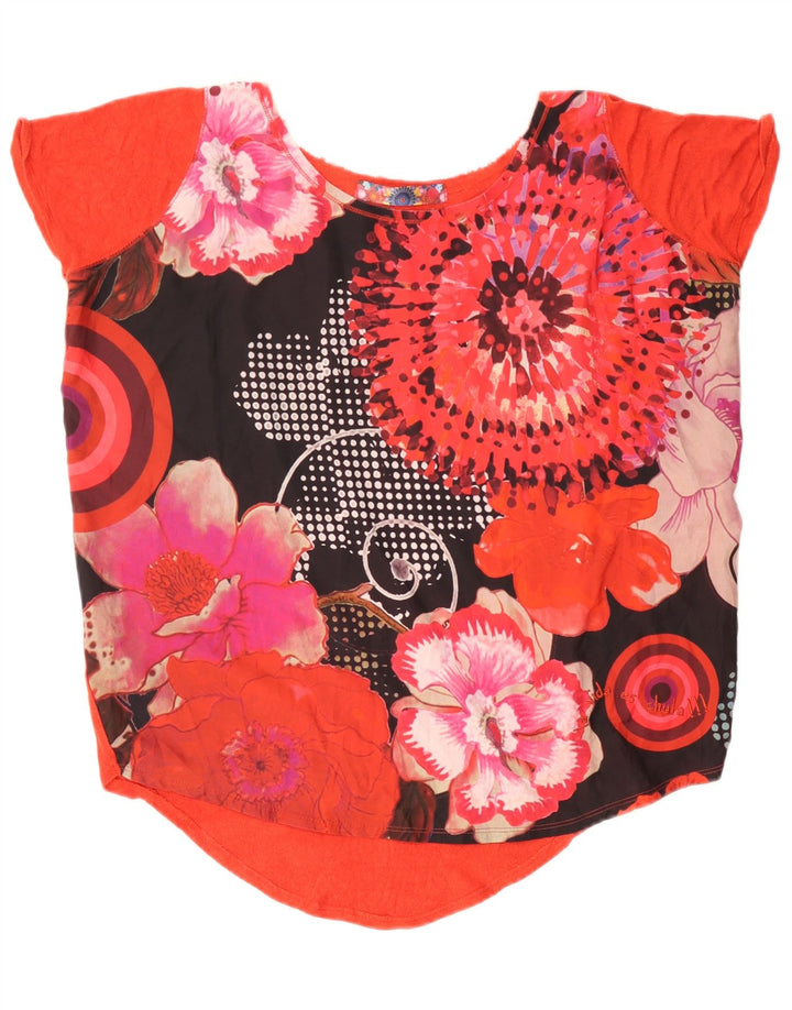 Desigual T-shirt oversize da donna con motivo pazzo, top UK 10, piccolo rosso floreale