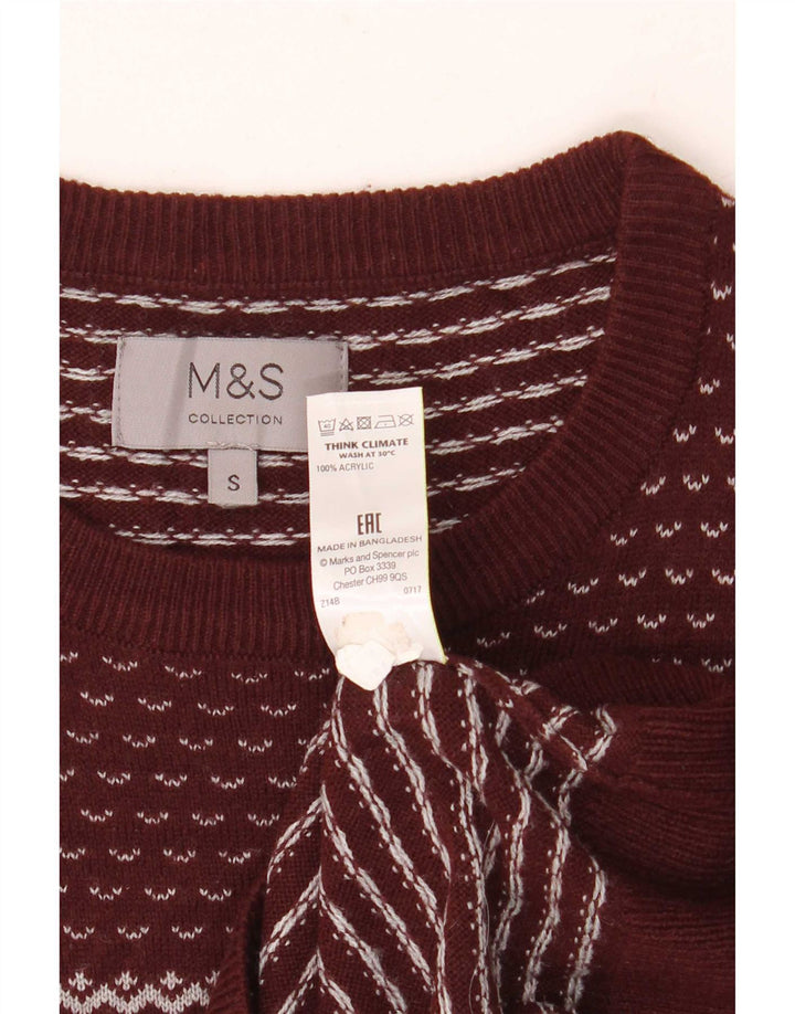Maglione maglione girocollo da uomo Marks & Spencer piccolo Fair Isle bordeaux