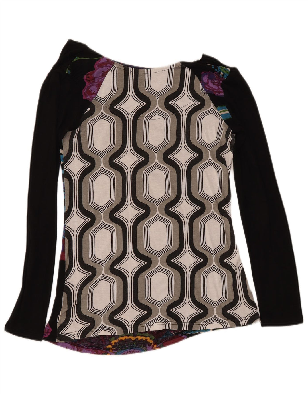 DESIGUAL Top grafico da donna manica lunga UK 12 Viscosa floreale nera media