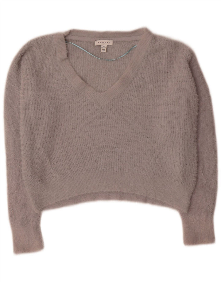 Maglione maglione oversize con scollo a V corto da donna Topshop UK 10 piccolo grigio