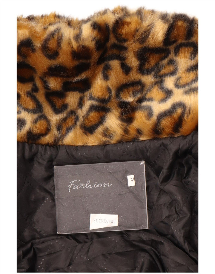 Giacca da donna in pelliccia sintetica VINTAGE UK 10 Poliestere con stampa animalier marrone piccolo