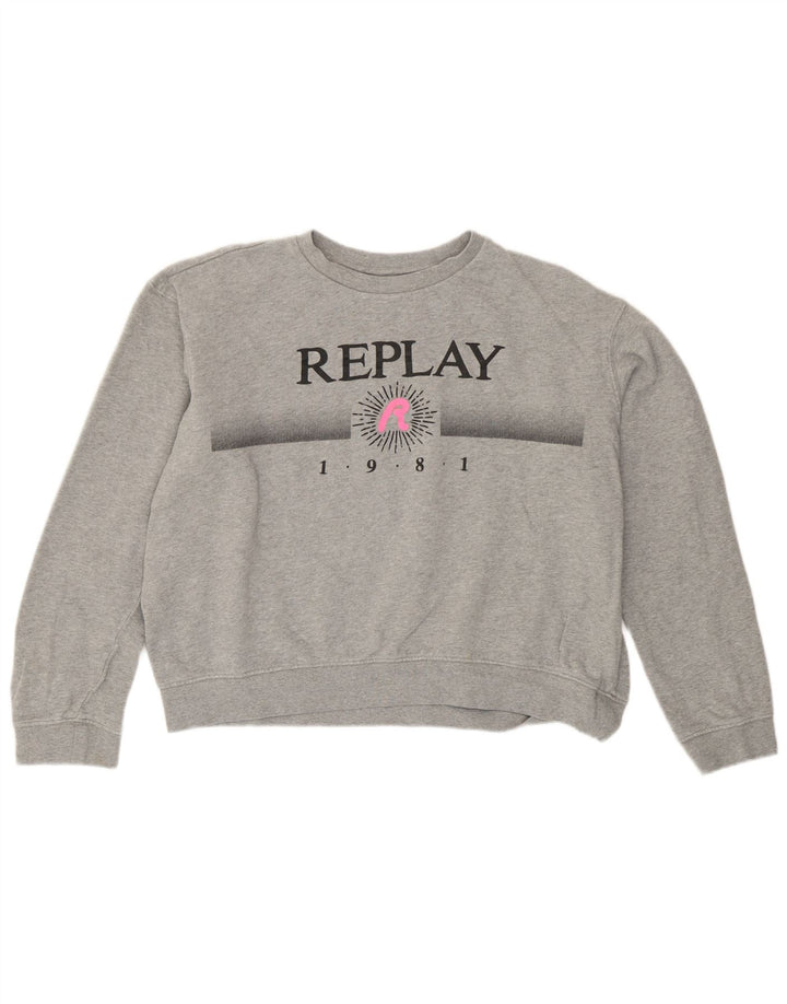 Replay Felpa oversize con grafica corta da donna UK 14 Large Grigio