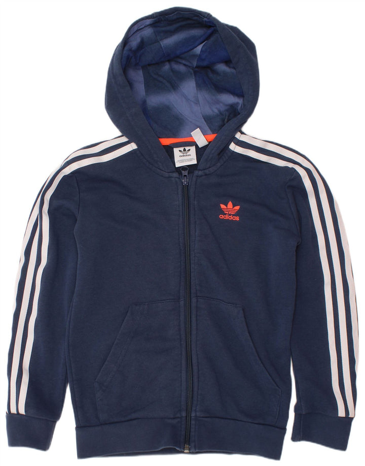 Maglione con cappuccio e zip ADIDAS per ragazzi 7-8 anni in cotone blu navy