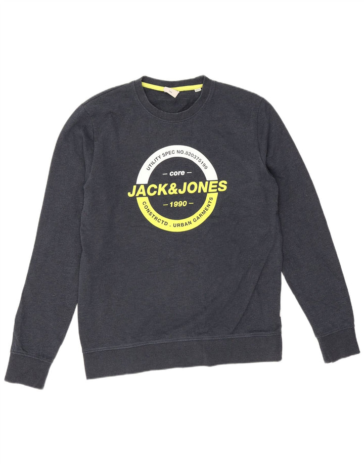 Jack & Jones Felpa con grafica da uomo Maglione grande in cotone blu navy