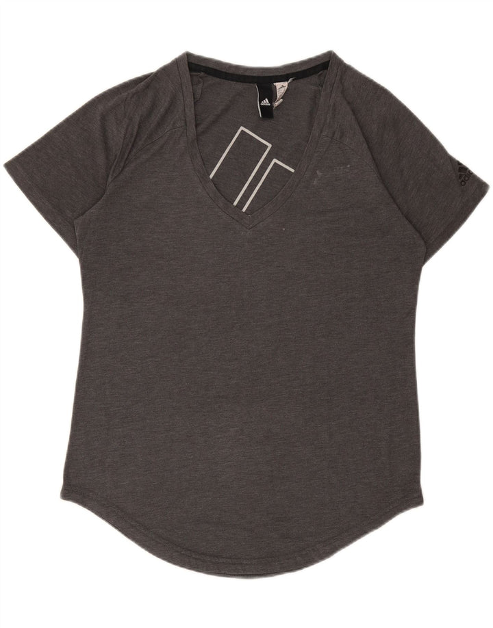 ADIDAS Womens Graphic T-Shirt Top UK 12/14 Medium Grey Vintage Adidas and Second-Hand Adidas from Messina Hembry 