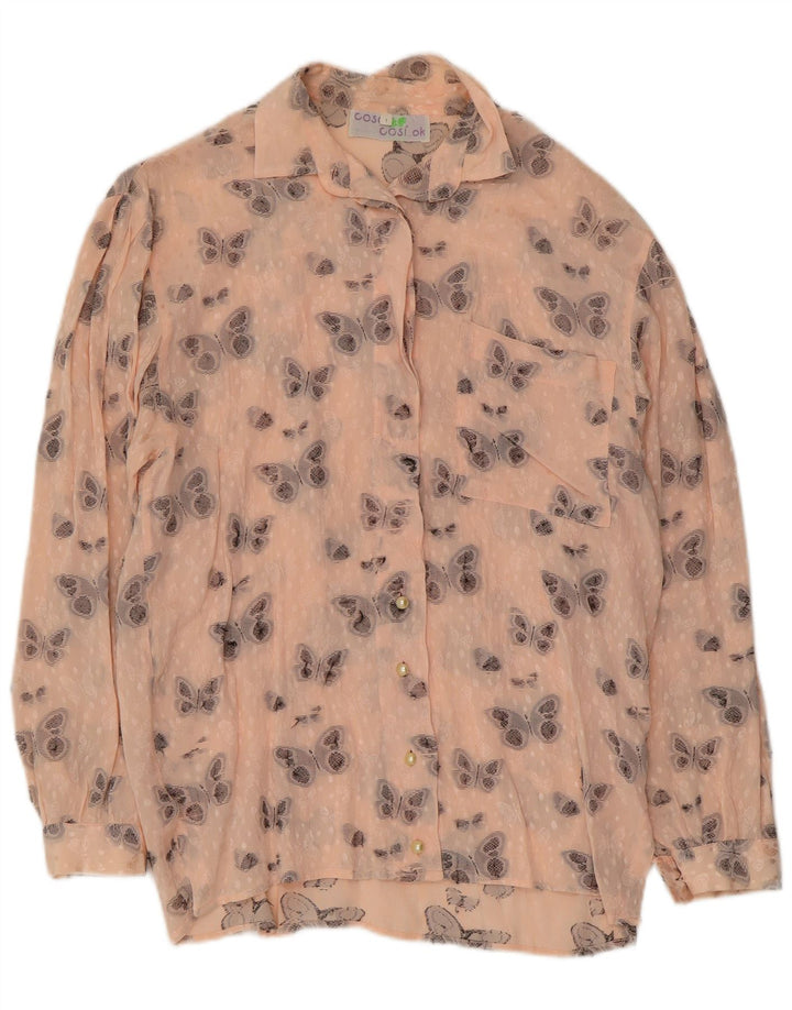 Camicetta con grafica da donna VINTAGE UK 16 Grande farfalla di seta rosa