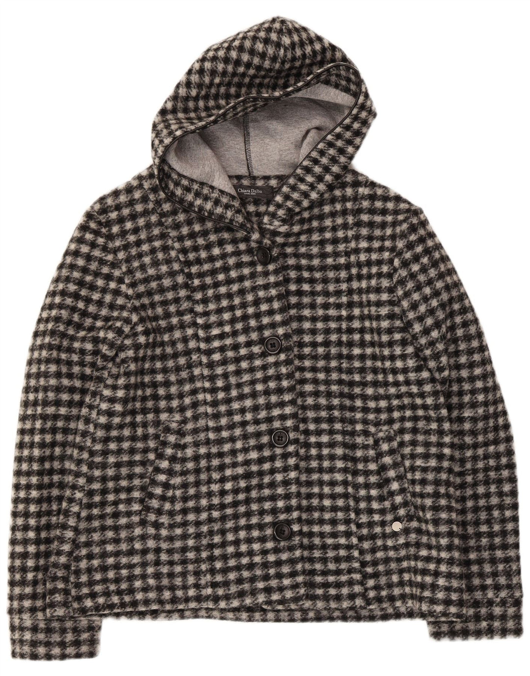 Giubbotto bomber con cappuccio da donna VINTAGE UK 18 XL lana a quadri nera