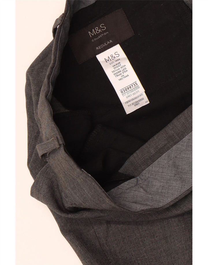 MARKS & SPENCER Pantaloni da abito dritti da uomo W42 L31 Poliestere grigio