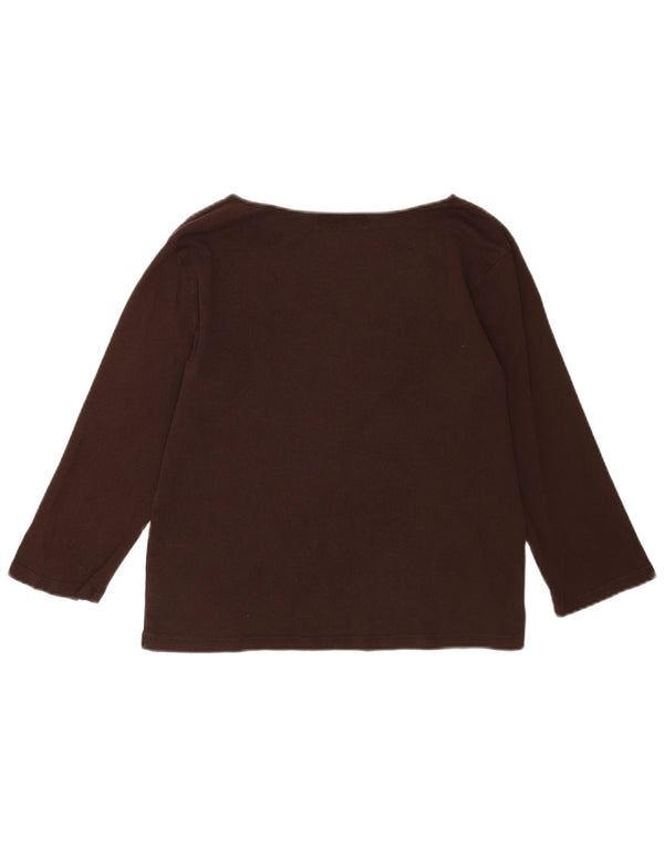 RALPH LAUREN Top da donna manica 3/4 UK 16 grande cotone cachemire marrone