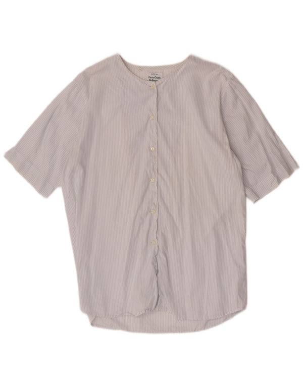Camicia Benetton Donna Manica Corta IT 44 Blu Medio Gessato