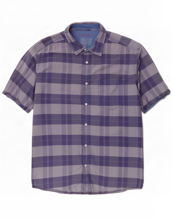 Camicia a maniche corte da uomo Esprit 2XL in cotone a quadri blu navy