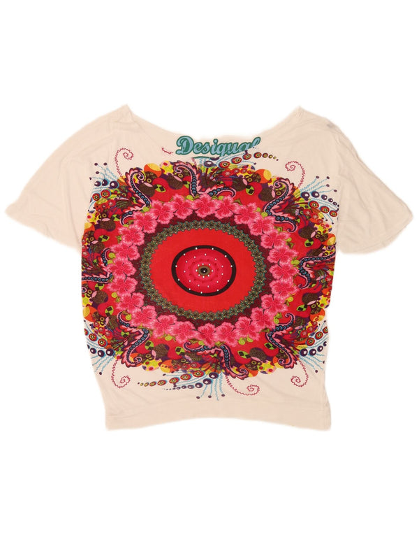 Desigual Womens Graphic T-Shirt Top UK 14 Medium White Floral Modern