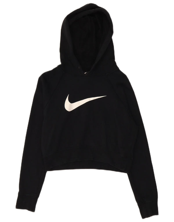Felpa con cappuccio grafica corta Nike da donna UK 16 grande cotone nero