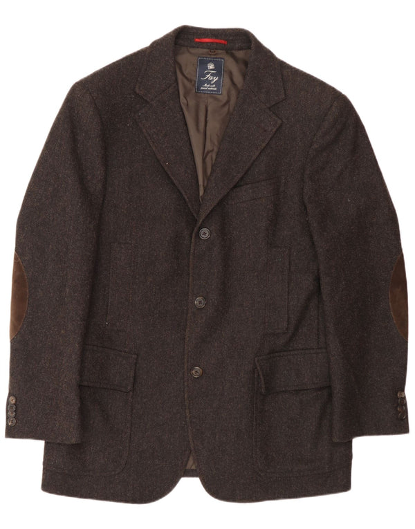 Fay Giacca Blazer da Uomo a 3 Bottoni IT 50 Large in Lana Spinata di Pesce Marrone